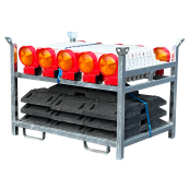 SET 3 | with 10 traffic panels, plates, lights | on stock and trasport pallet | with foil type RA2/B, red/white | on both sides hatched | BASt turn traffic panel